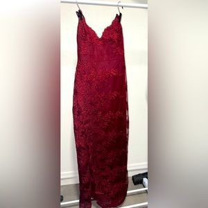 Fashion nova red lace high slit dress